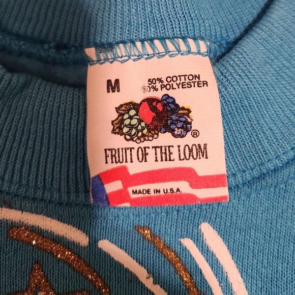 Vintage 90s blue and gold celestial moon and stars graphic crewneck sweatshirt M - Picture 4 of 4